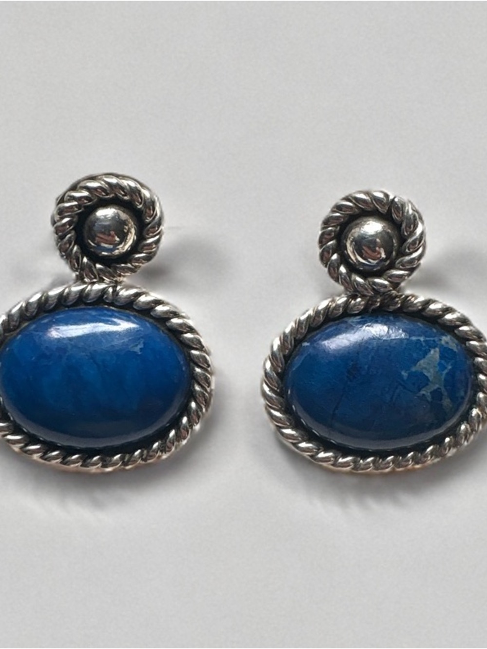 Silver Mine 925 Sterling Silver Lapis Lazuli Dangle Earrings Rope Border